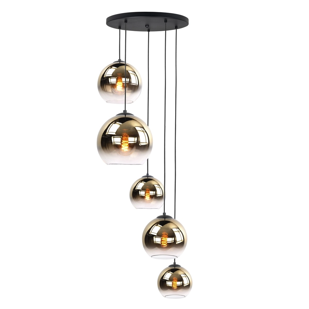 5-flammige Pendelleuchte Fantasy schwarz mit gold