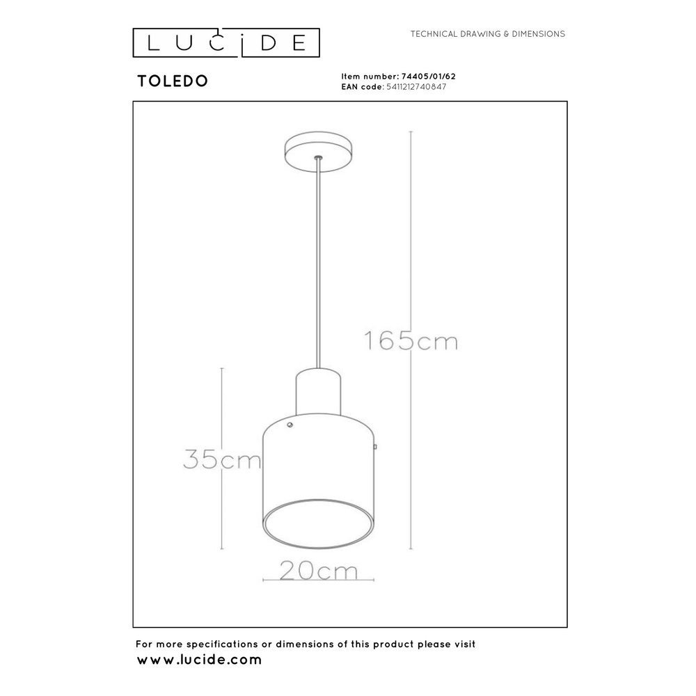 Pendellampe Toledo Ø 20 cm Bernsteinglas Lucide 5411212740847