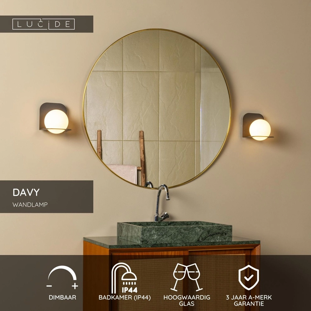 Design-Wandlampe Davy Schwarz eignet sich für das Badezimmer Lucide 5411212040558