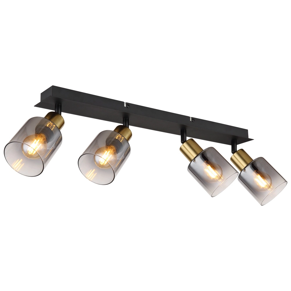 4-Licht Deckenlampe Hollsy Schwarz mit Rauchglas