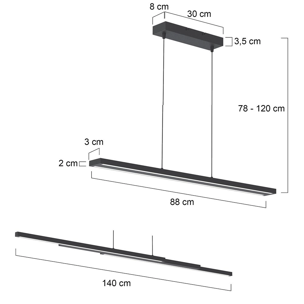 LED Hängelampe Zelena Motion Einstellbare 80 cm schwarz Steinhauer 8712746122770