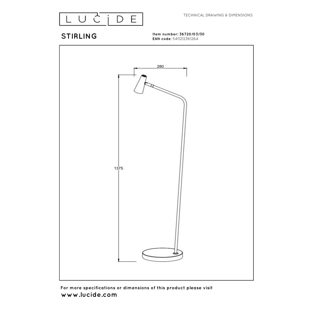 Wiederaufladbare Stehlampe Stirling Schwarz Lucide 5411212361264