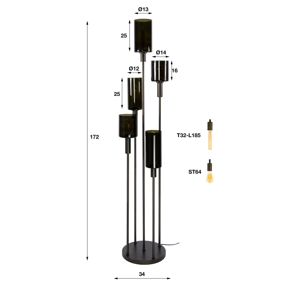 Design-Stehlampe Sepiora 5-helles Sienabraun Lyora 8716803515345
