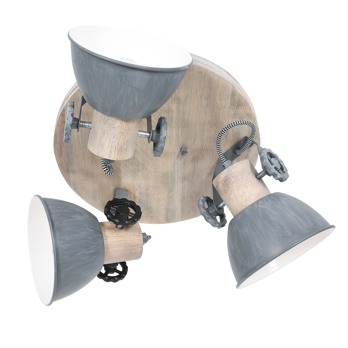 Industrielle Deckenleuchte Gearwood 3-helles Vintage-Grau mit Holz Steinhauer 8712746135404