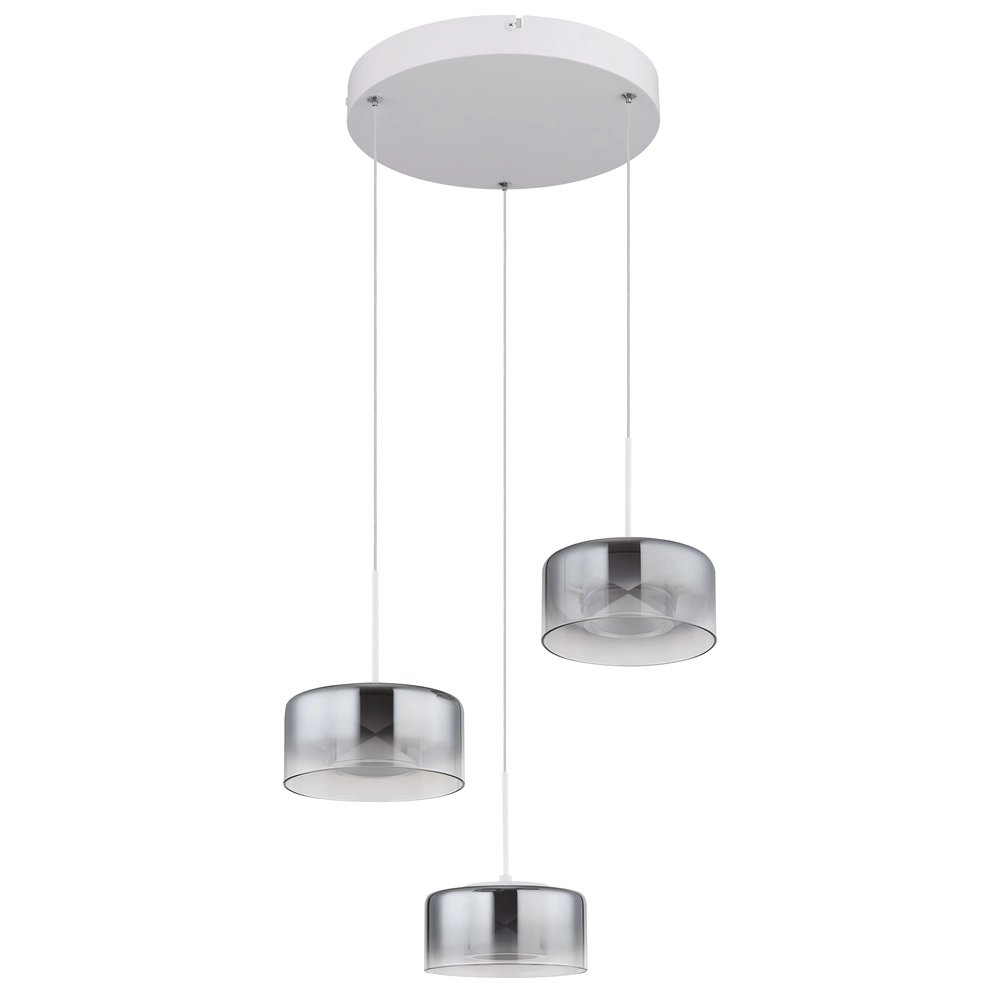 Design-Pendellampe Belinda 3-Licht weiß mit Rauchglas Globo 9007371578368
