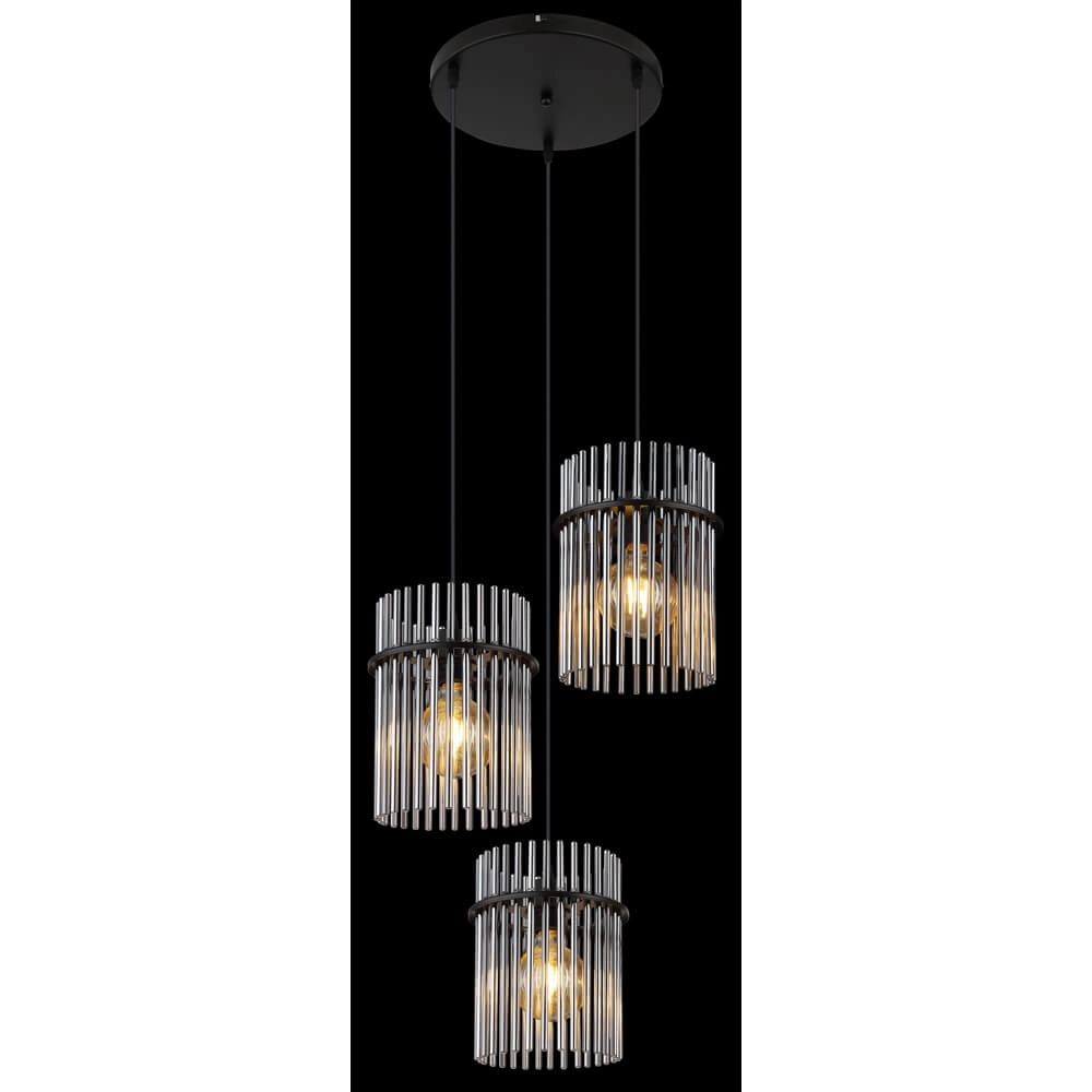 Schwarze Pendelleuchte Gorley mit Rauchglas rund Ø 47cm Globo 9007371448791