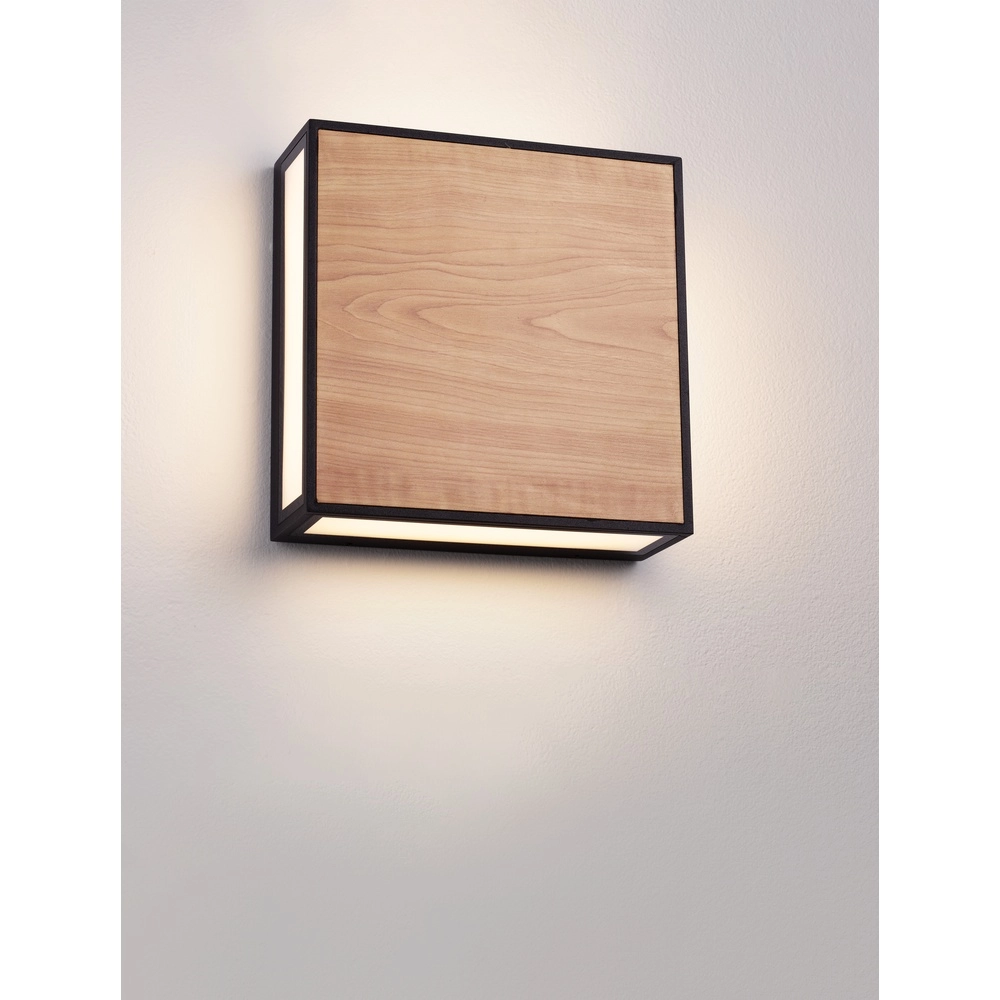 Quadratische Wandleuchte Astral anthrazit mit Holz