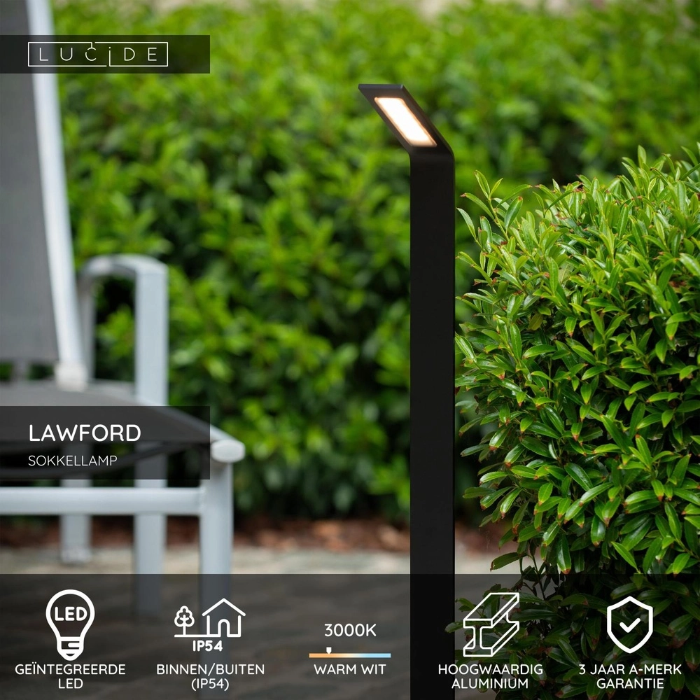 Design-Gartenlampe Lawford 80,5 cm schwarz Lucide 5411212290502