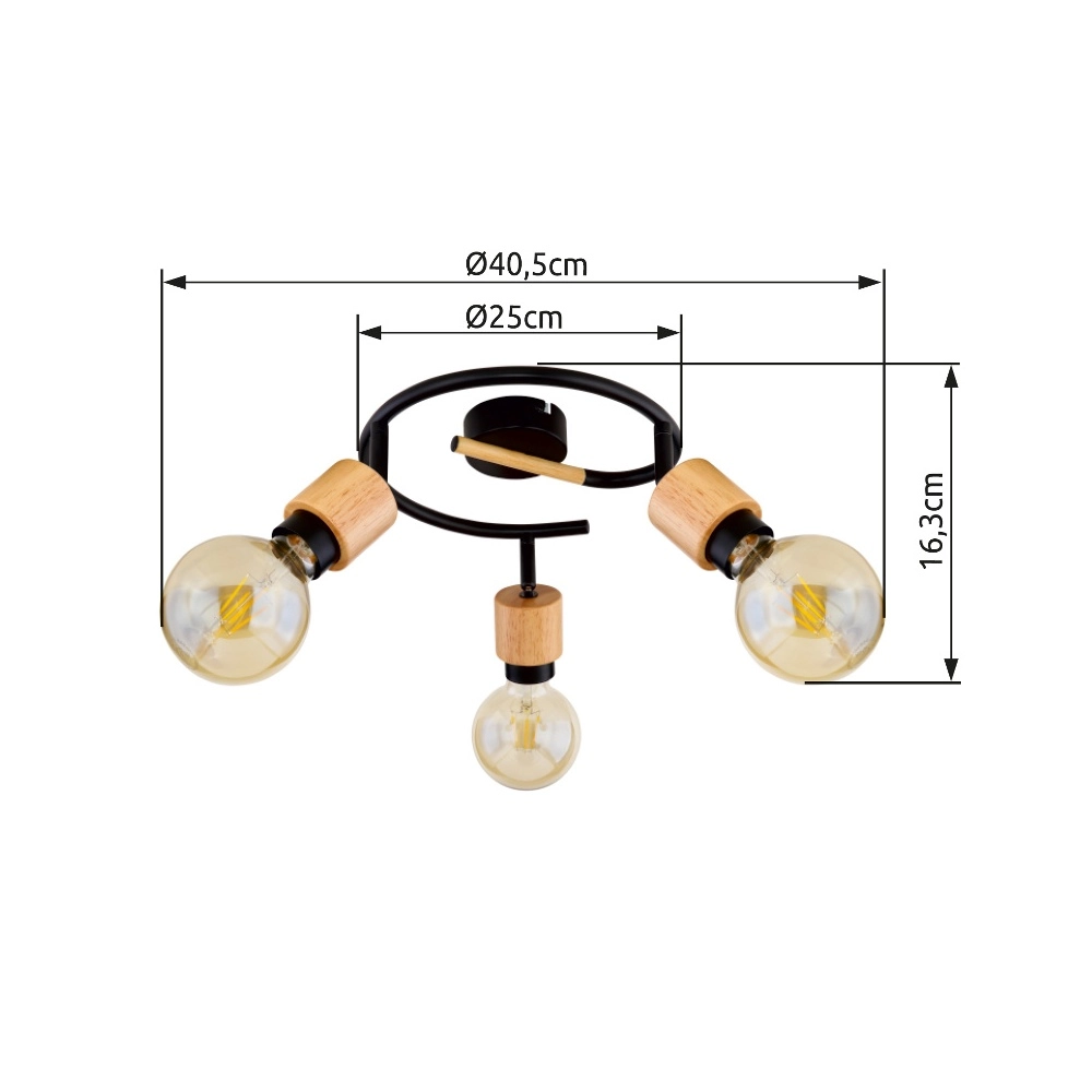Deckenlampe Jorna 3-Licht Schwarz mit Holz Globo 9007371405282