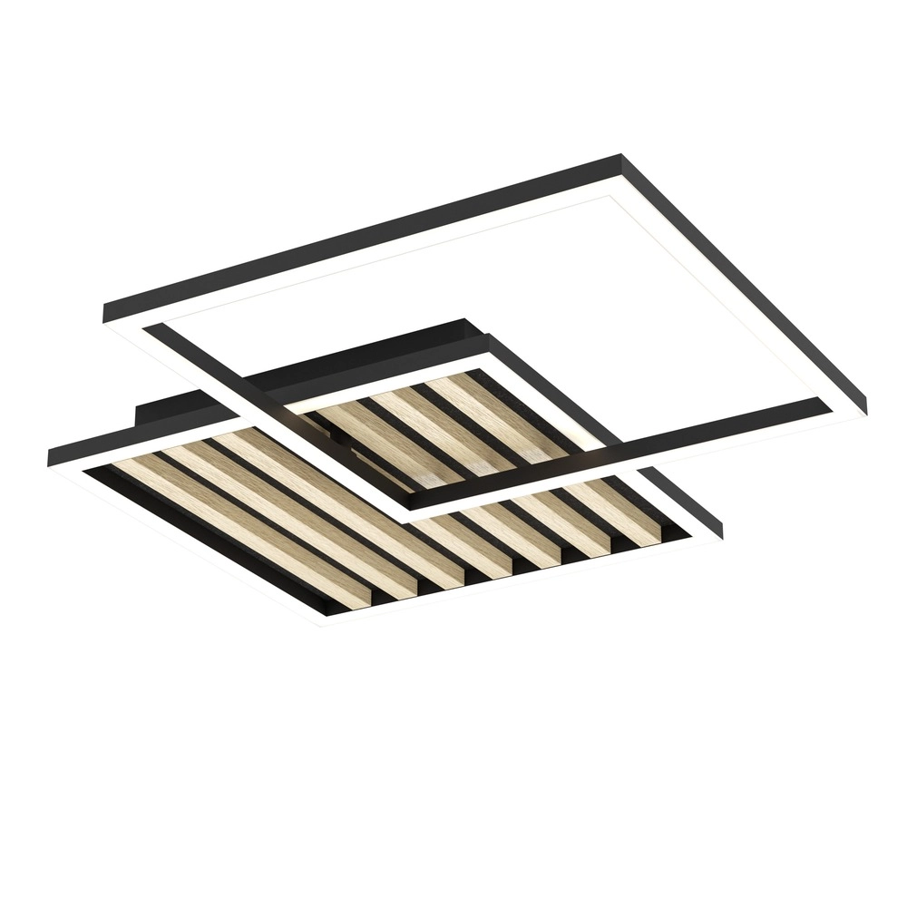 Moderne Deckenlampe Cembrano Schwarz mit Holzquadrat 48,5 x 48,5 cm