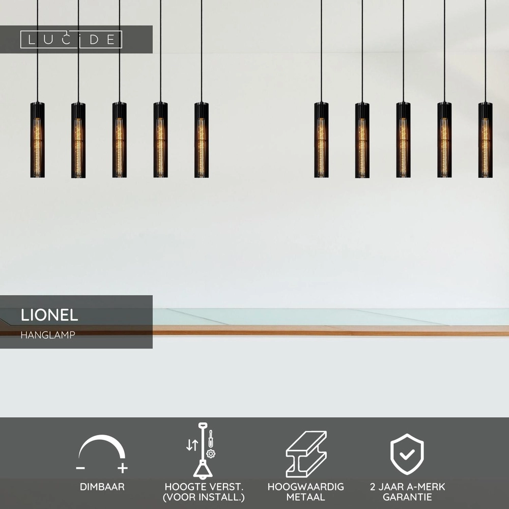 Design-Pendellampe Lionel 5-Licht Schwarz Lucide 5411212730435