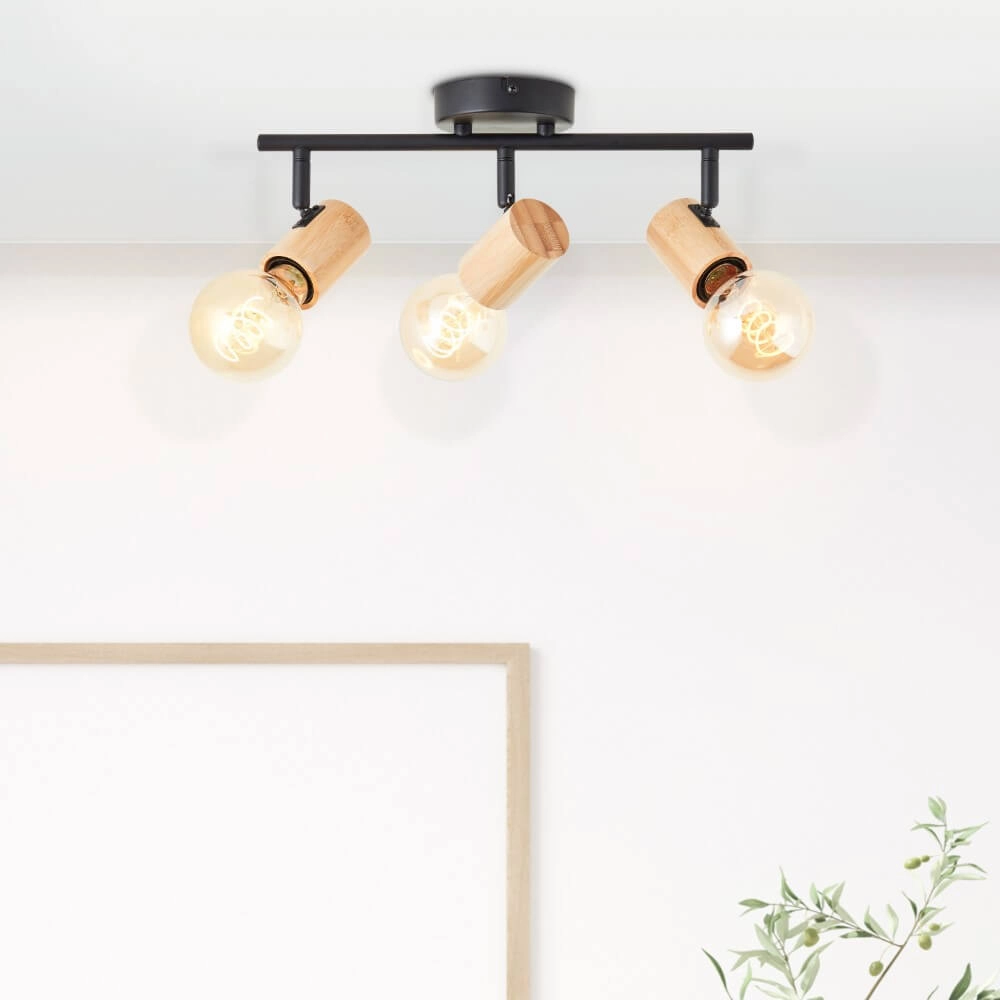 Deckenleuchte Kerry 3-helles Schwarz mit Holz Brilliant 4004353409035