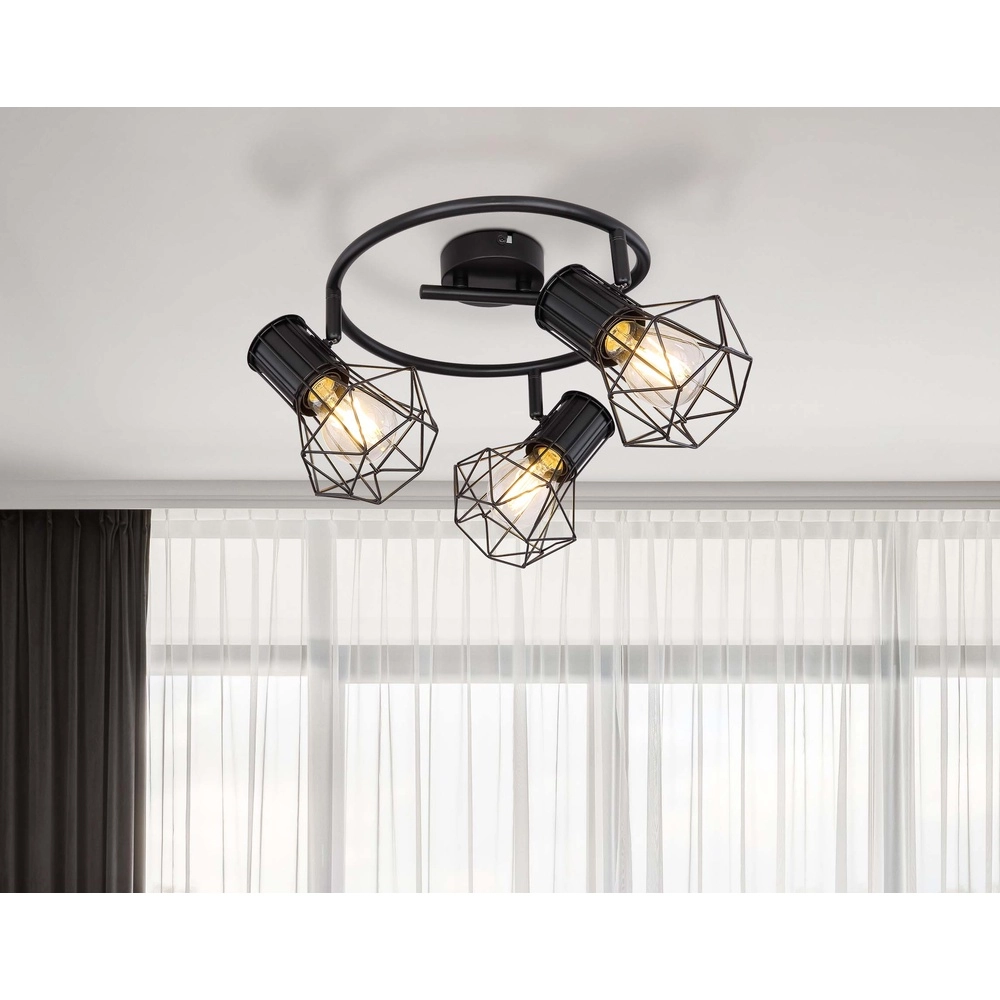 Runde Deckenlampe Priska 3-Licht Schwarz Globo 9007371403172