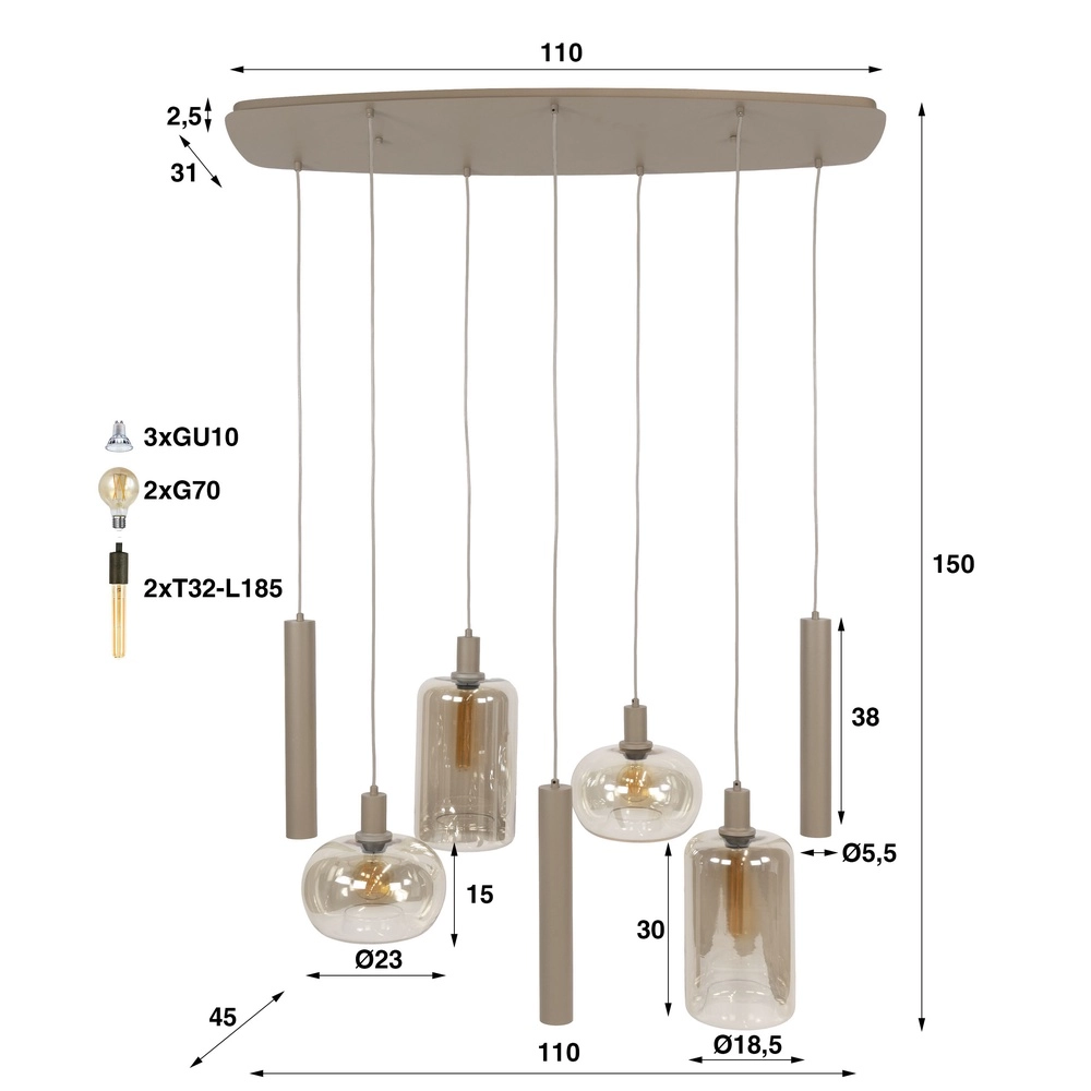 Esstisch-Pendellampe Serene 7-Lichter - Sand Lyora 8716803510920