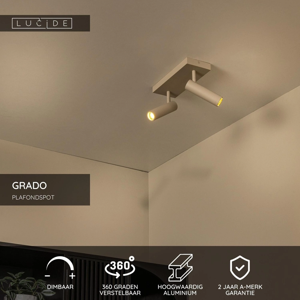Elegante Deckenlampe Grado 2-hell sandbraun Lucide 5411212221728