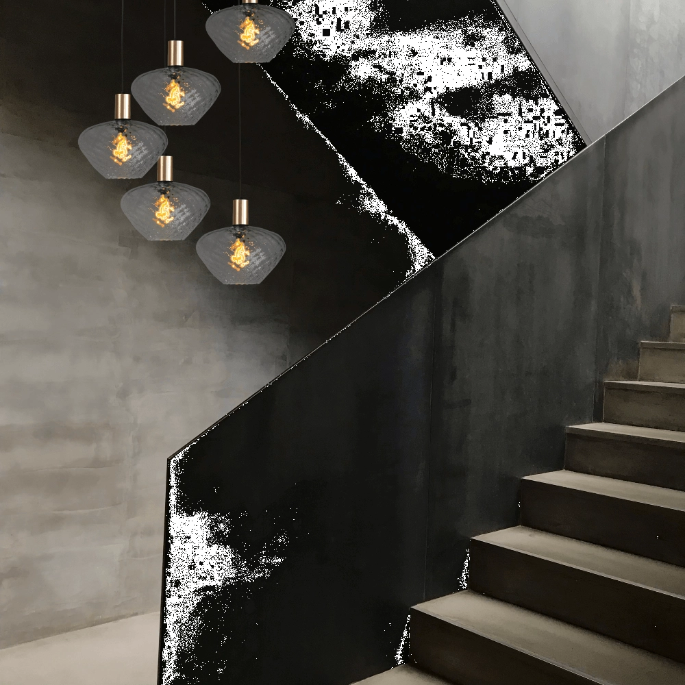 5-flammige Loft-Hängelampe - Gold - Porto mit klaren Blossom-Gläsern Masterlight 8718121271064