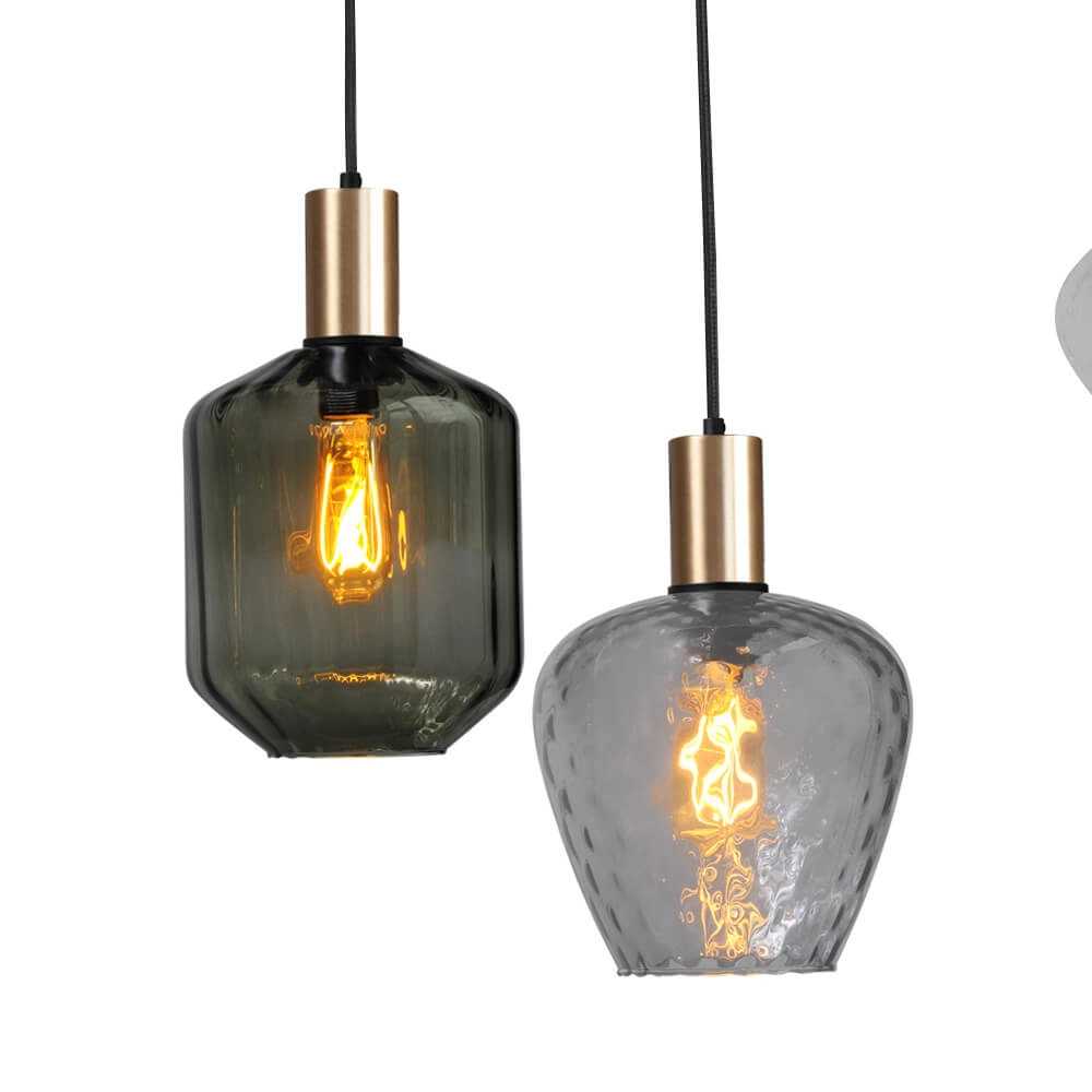 6-flammige Hängelampe - Gold - Porto mit verschiedenen Gläsern Masterlight 8718121270692