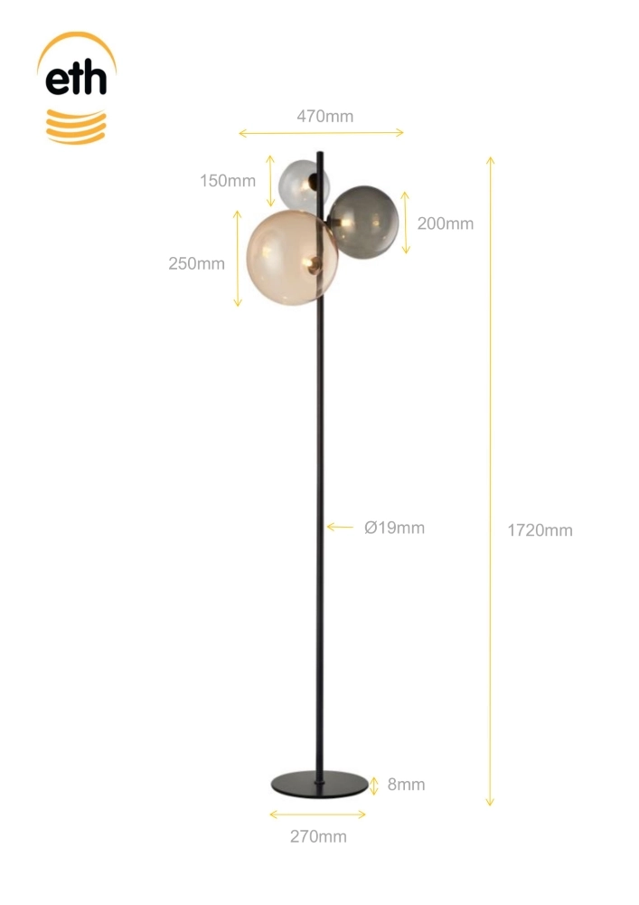 Glas-Stehlampe Shelly mit Zwiebeln ETH 8720195310082