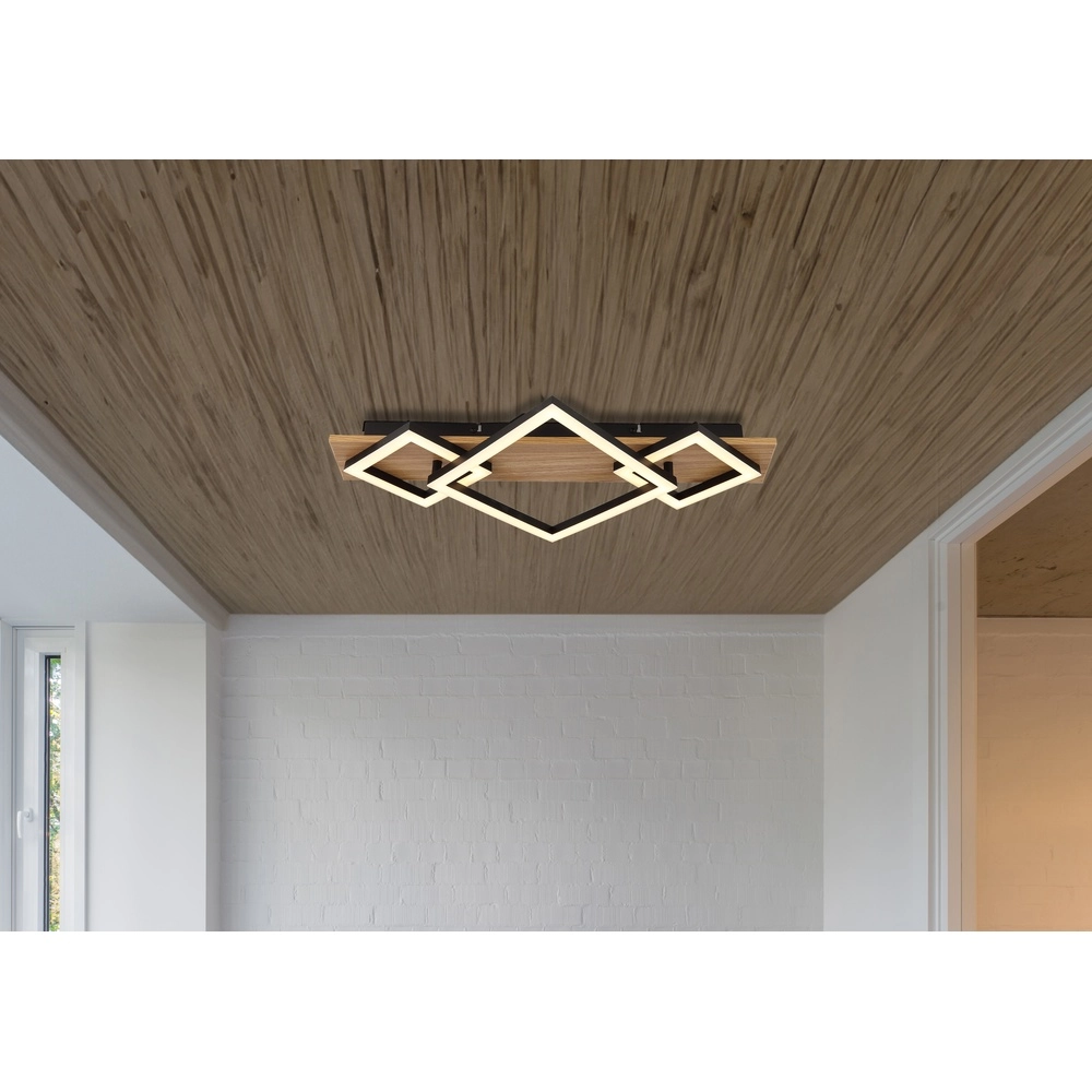 Deckenlampe Beatrix I 3 schwarze Quadrate mit Holz Globo 9007371468393
