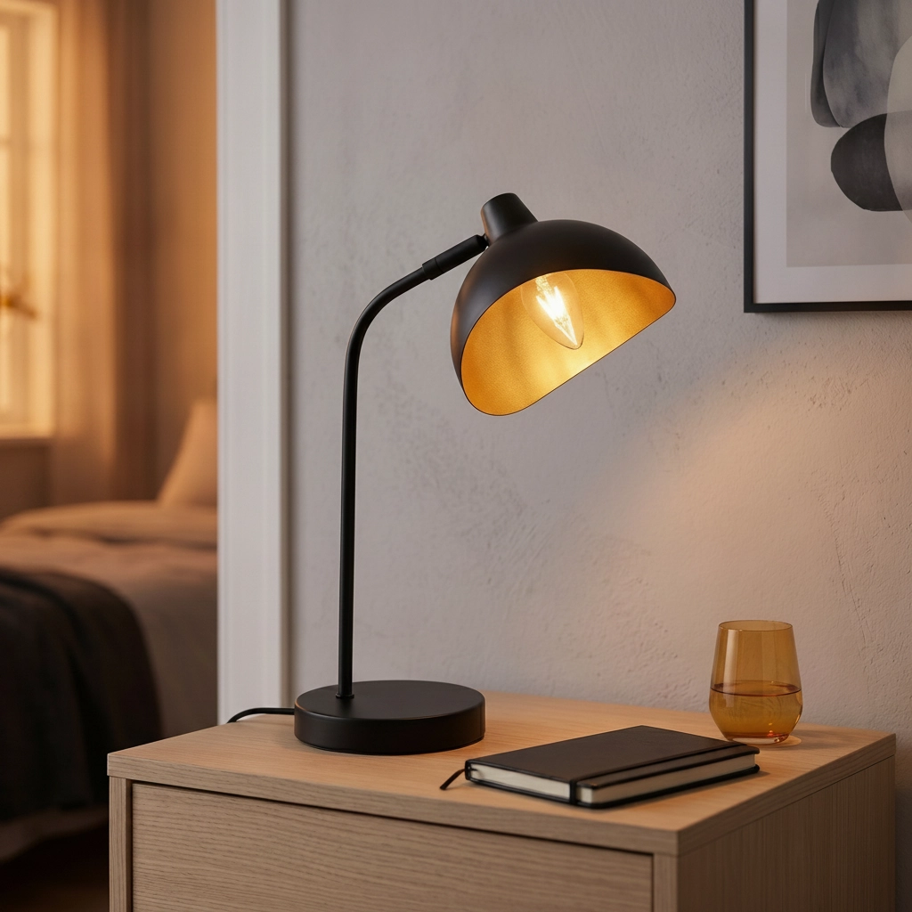 Tischlampe Geti Schwarz mit goldener Innenseite