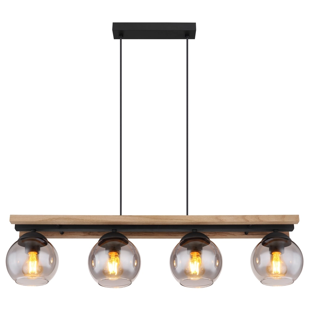 4-Licht Pendellampe Conni Schwarz mit Holz Globo 9007371451739