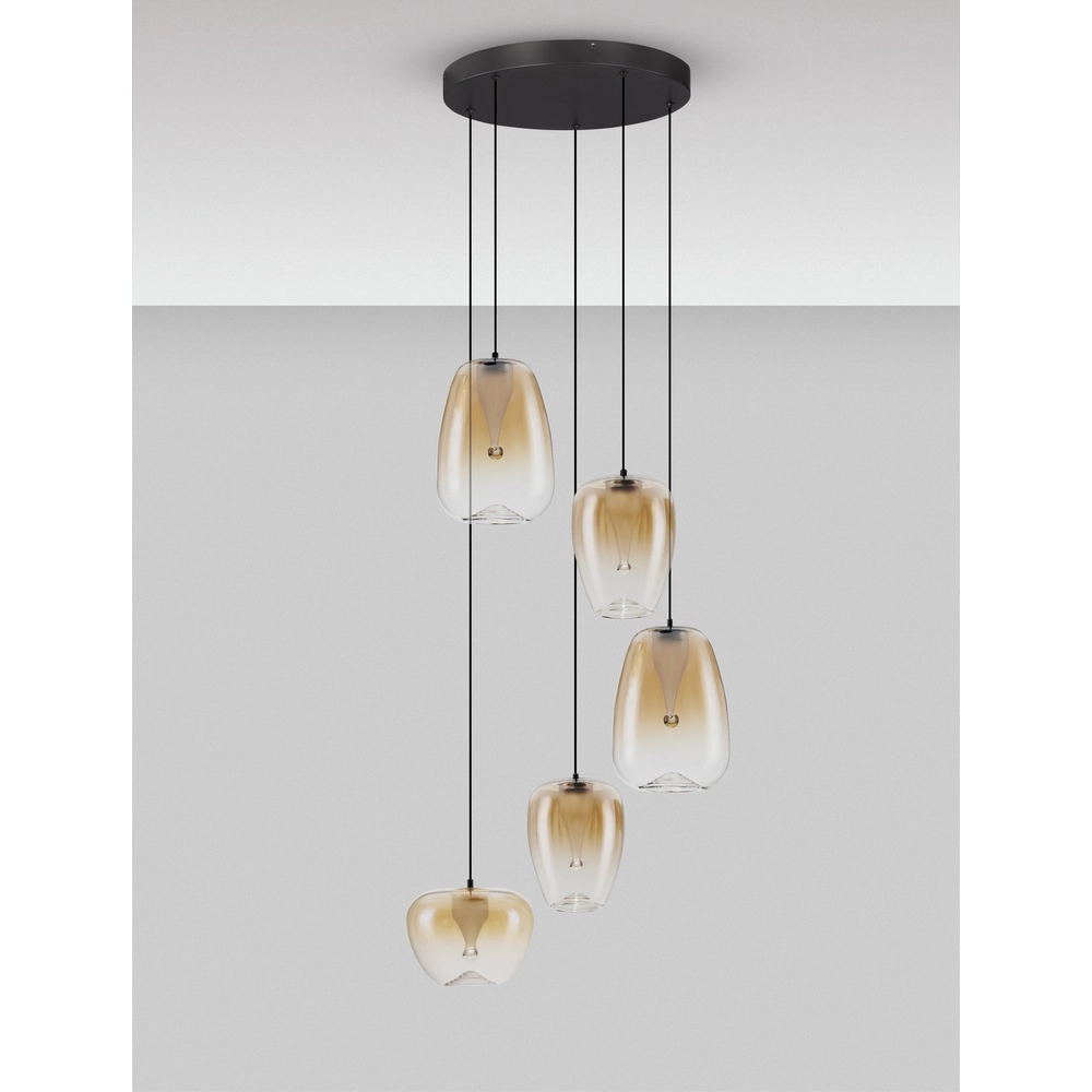 Design-Pendelleuchte Oblo 5-flammiges Braunglas Lyora 5212017474155