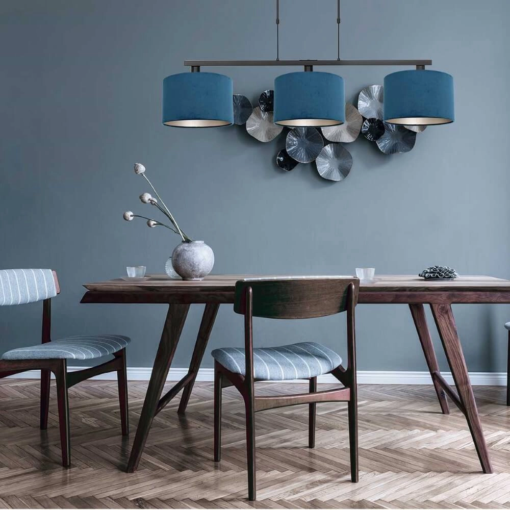 Schwarze Hängelampe Stang mit blauen Samttönen Steinhauer 8712746165807