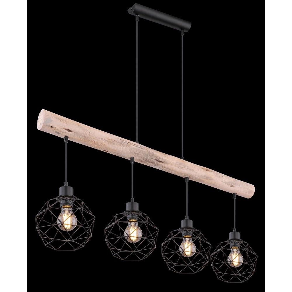 4-Licht Esstischlampe Theodor Schwarz mit Holz Globo 9007371400676