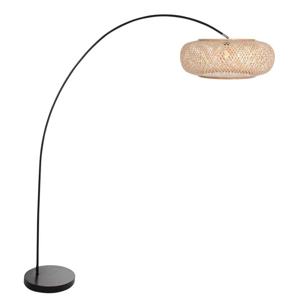 Bogenlampe solva schwarz mit Rattanschirm Ø 60cm