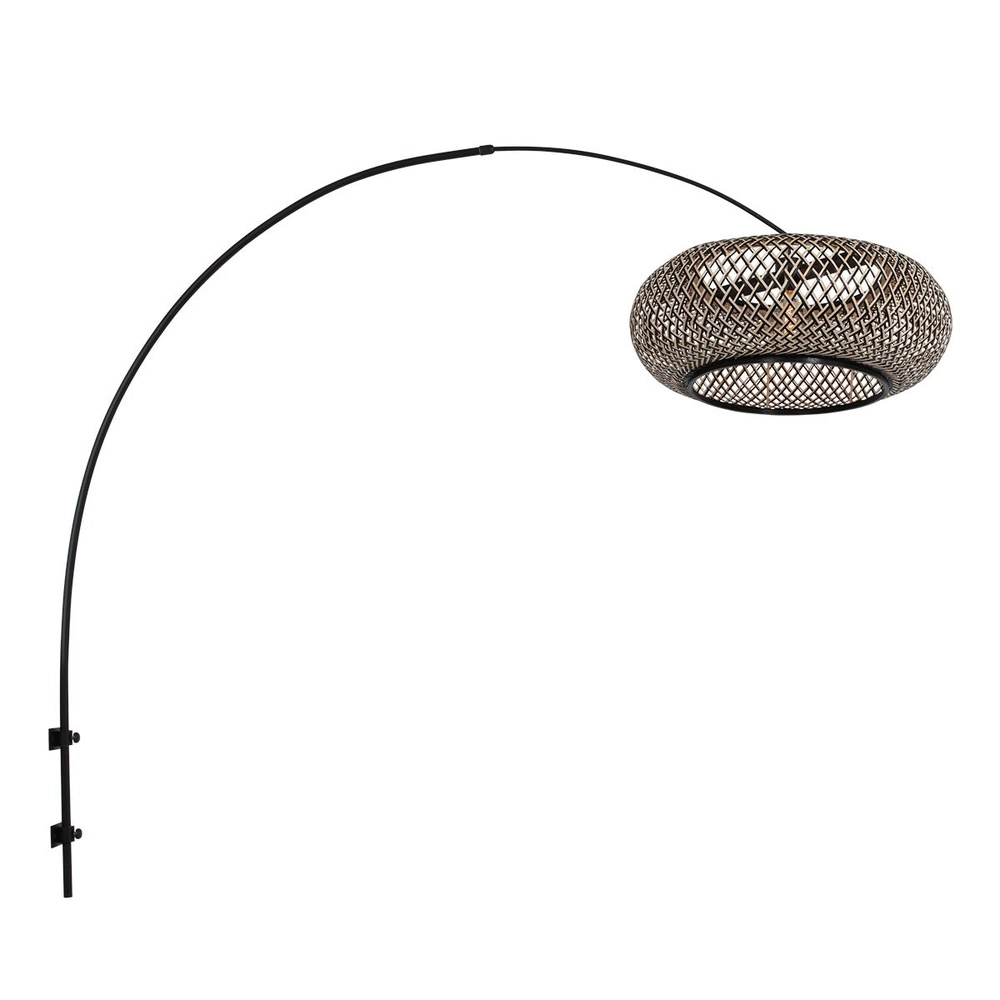 Wandleuchte Bogen Sparkled Light Kapuze in Schwarz und Rattan