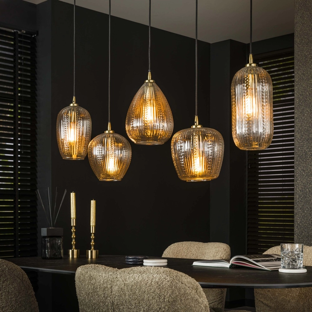 5-Licht Glas-Pendellicht Diamond mit klarem Glas Lyora 8716803511187