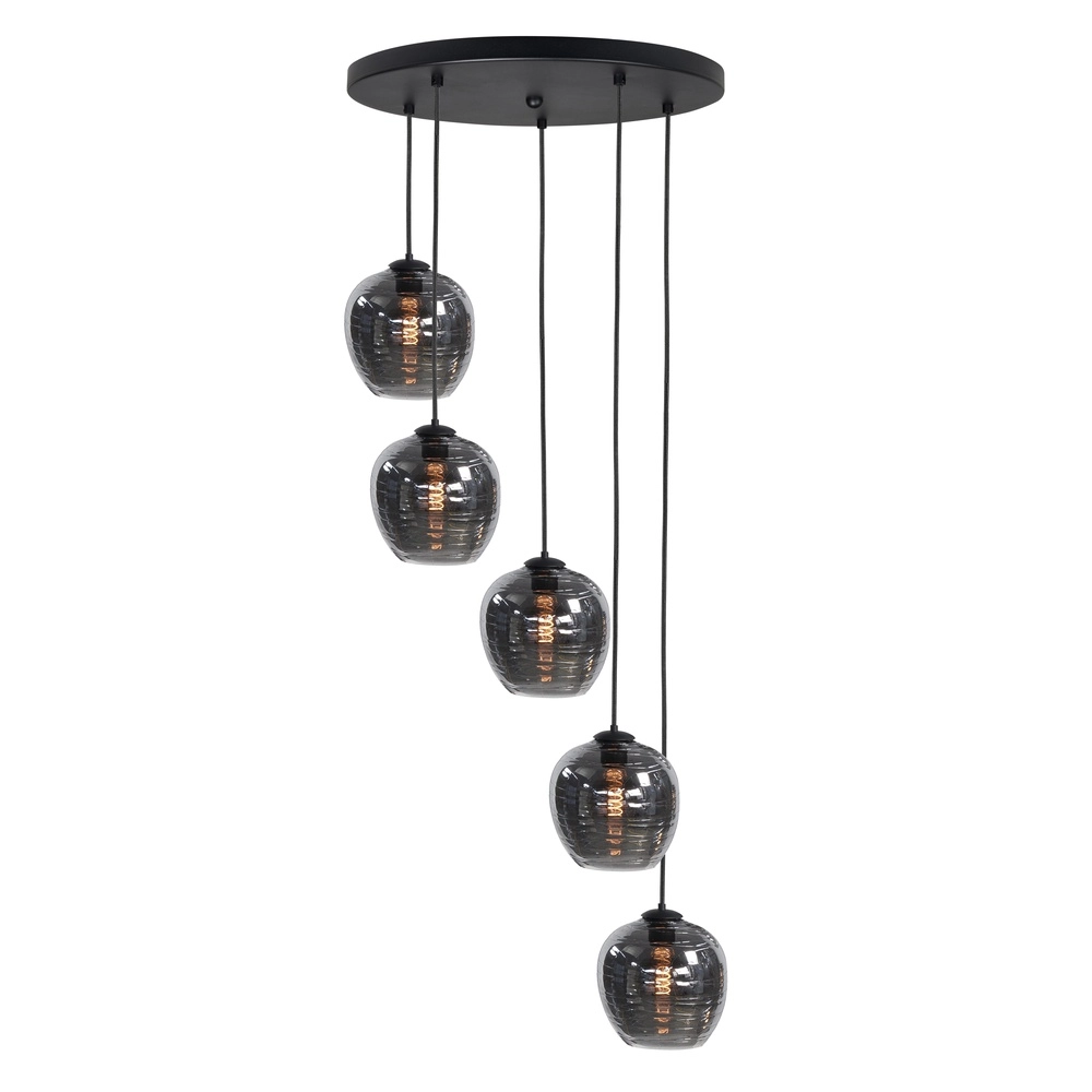 5-flammige Pendelleuchte Fantasy schwarz mit Glas