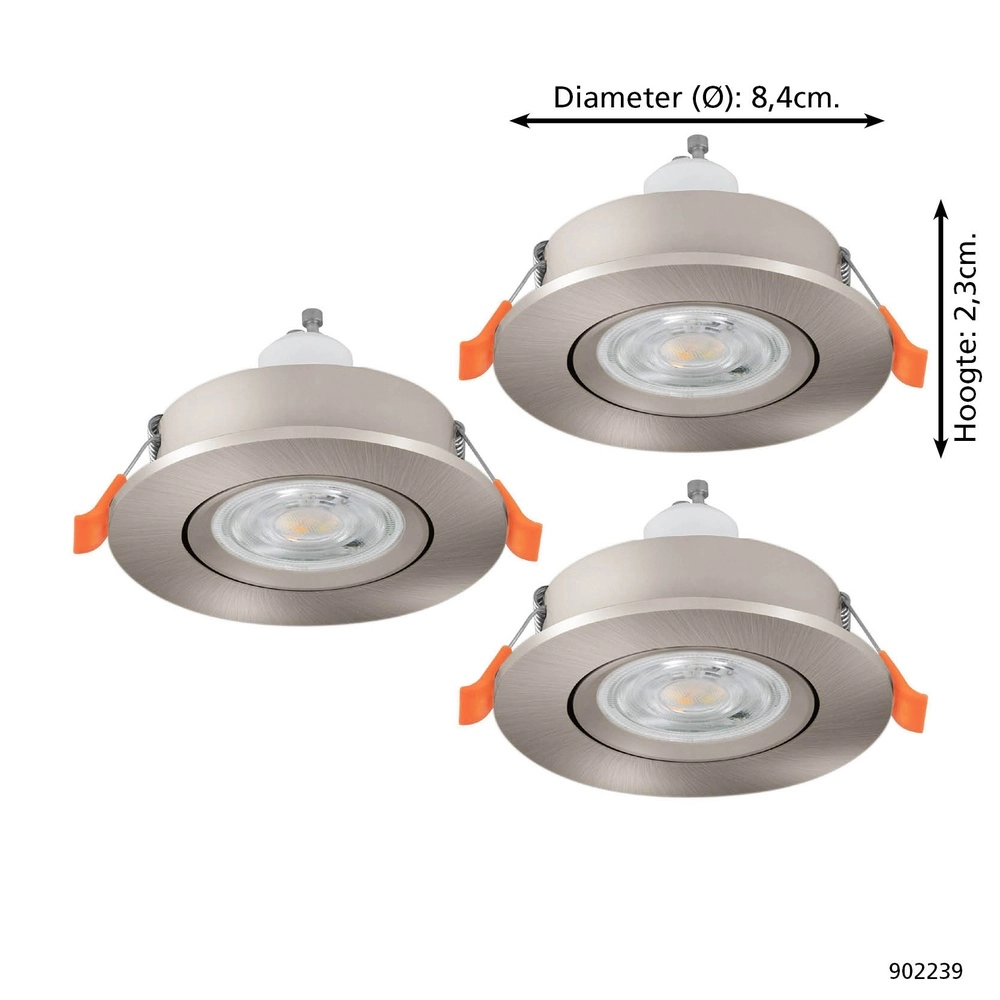 Set mit 3 Einbaustrahlern Barranco nickel Ø 8,4cm IP44 - 3000K Eglo 9008606359202