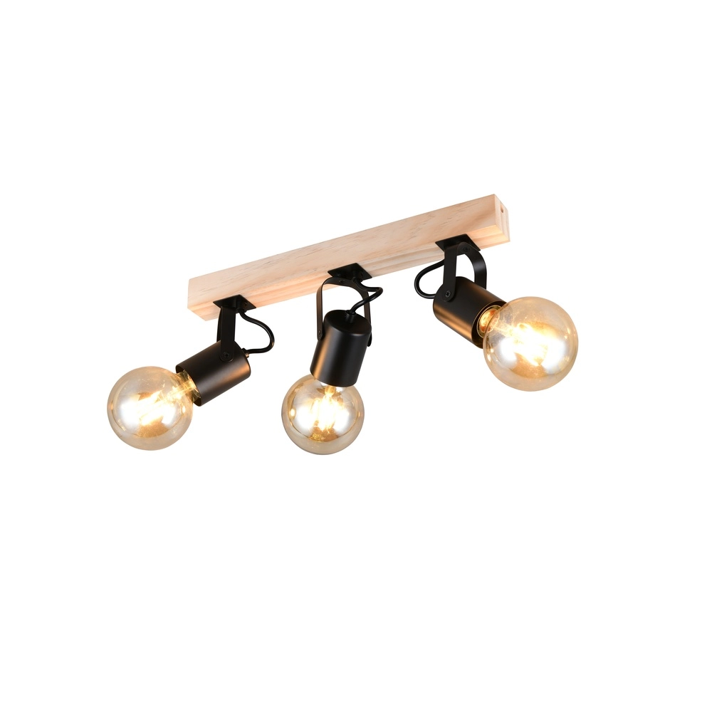 Deckenlampe 3-Leuchten Lynar Schwarz mit Holz Trio 4017807671995