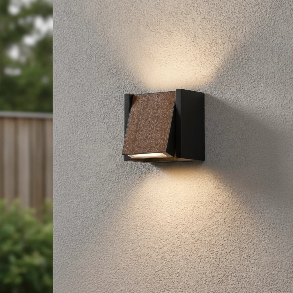 Wandleuchte Kioo schwarz mit Holz