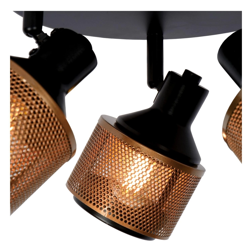 Deckenlampe Rafa 3-Licht Schwarz mit Kupfer Lucide 5411212771315