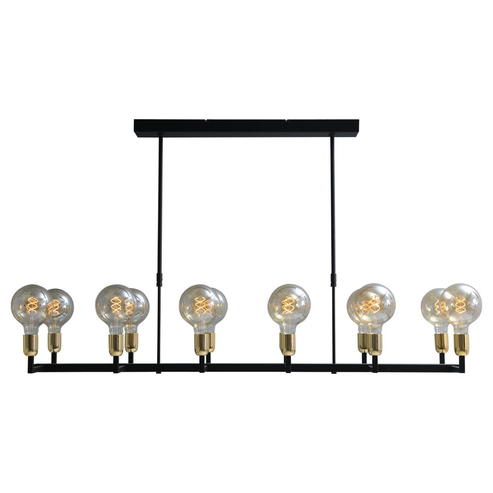 Schwarze Esszimmer-Hängelampe Tube 12-Licht-Goldbeschläge