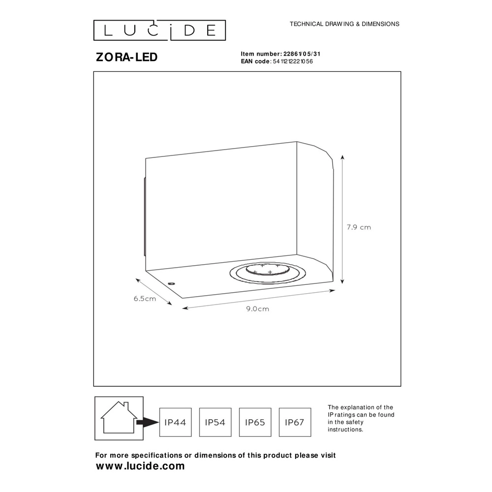 Design-Wandspot Zora-Led Down White Lucide 5411212221056