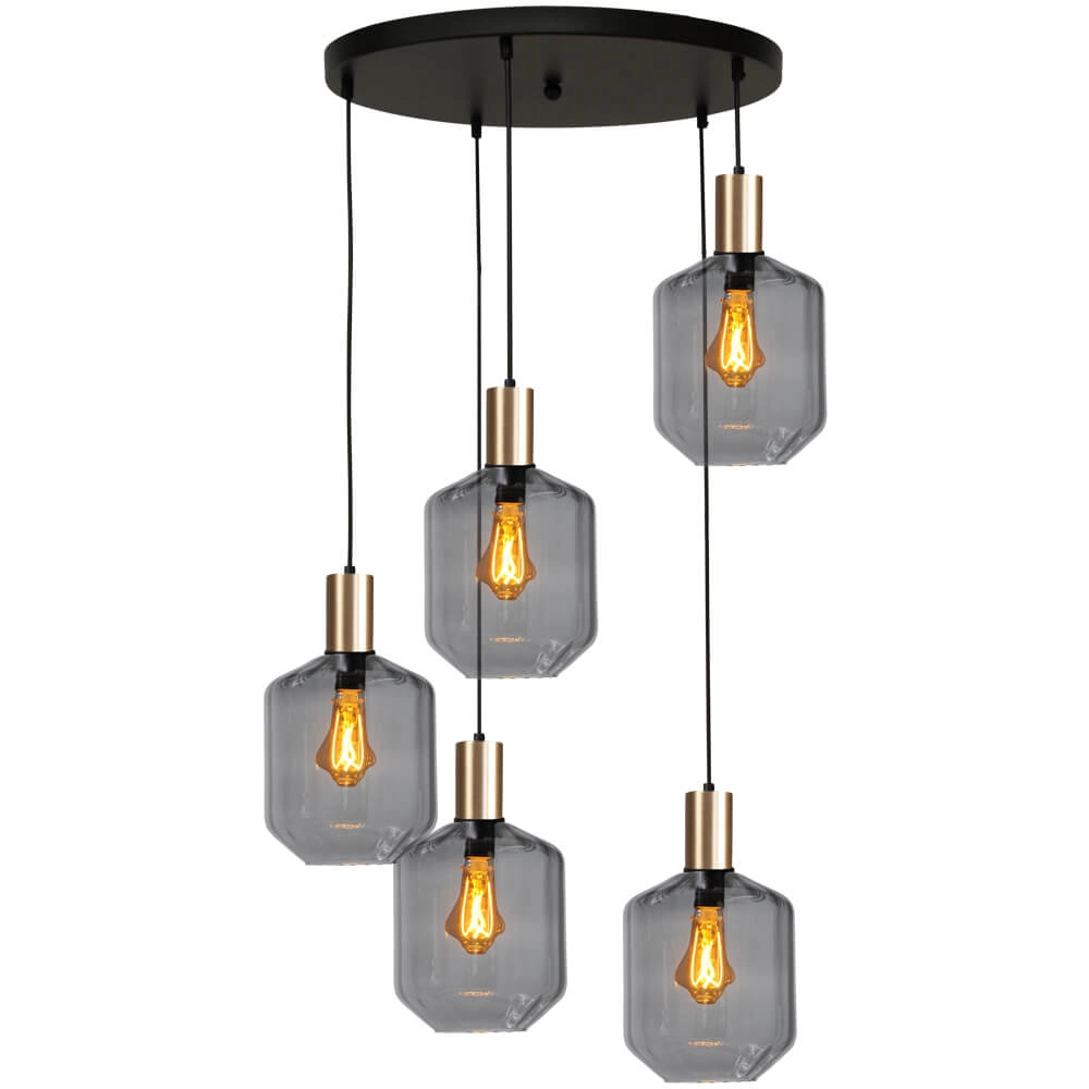 5-flammige Loft-Hängelampe - Gold - Porto mit Jagger-Rauchbrille Masterlight 8718121271156