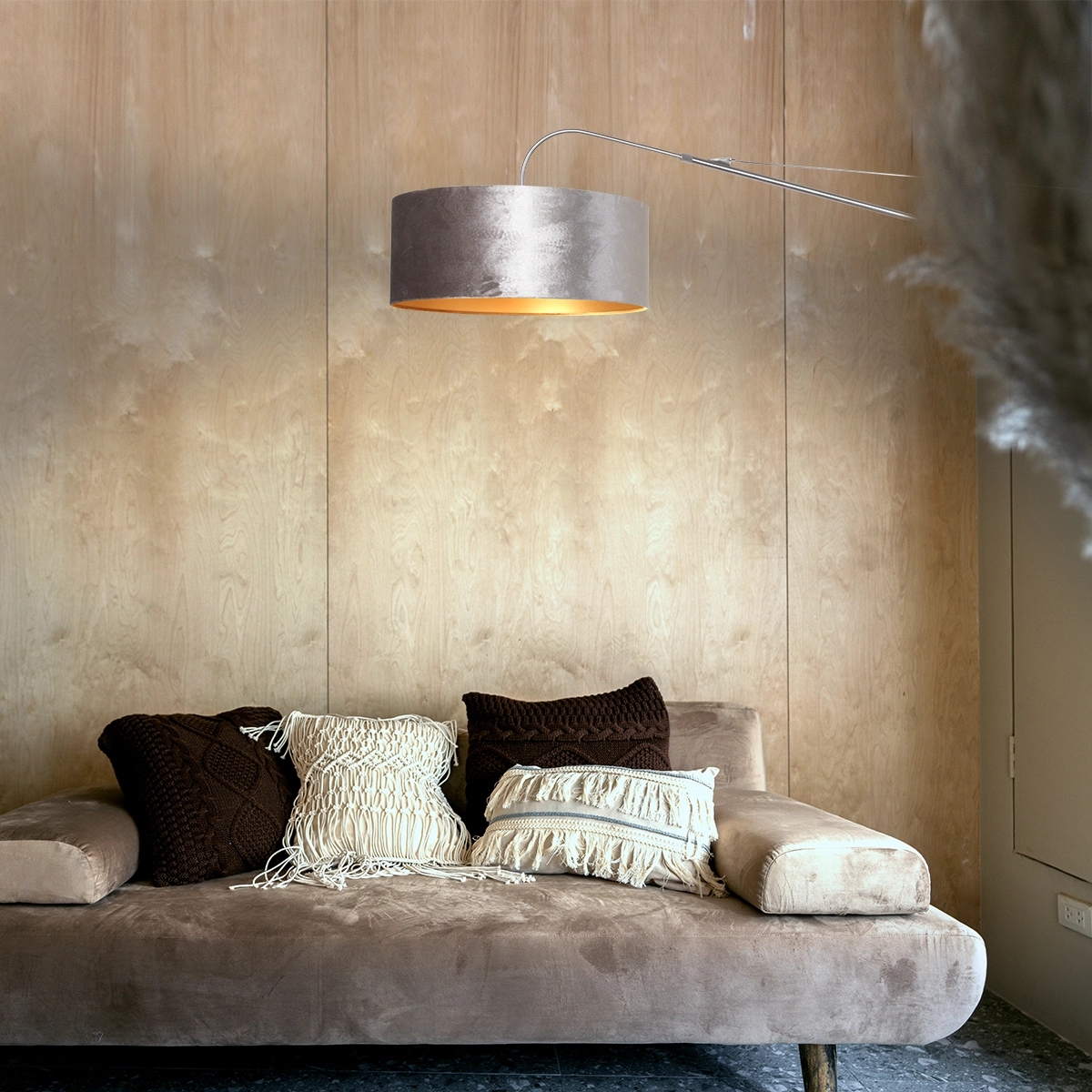 Wandlampe Elegant Classy 50 cm Edelstahl mit taupefarbenem Samtschirm Steinhauer 8712746146011