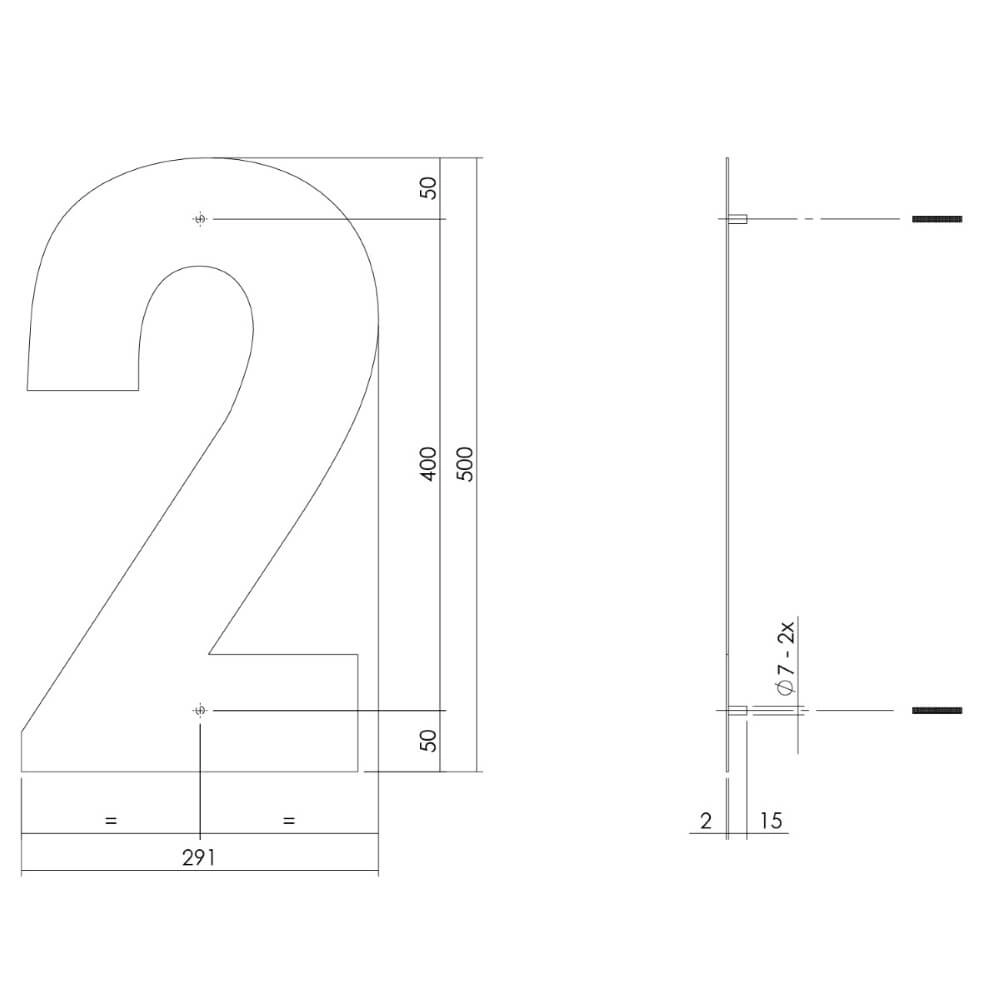 Hausnummer 2 XXL Numbra 50cm schwarz Intersteel 8714186503393