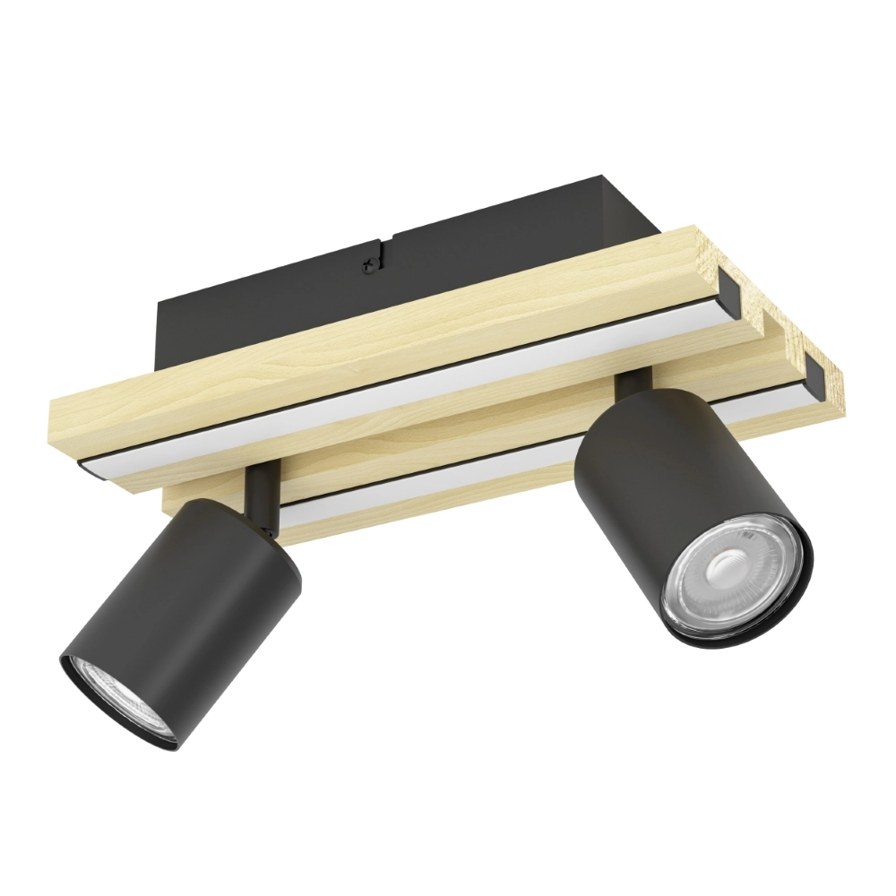 Doppeldeckenlampe Gesteira Schwarz mit Holz
