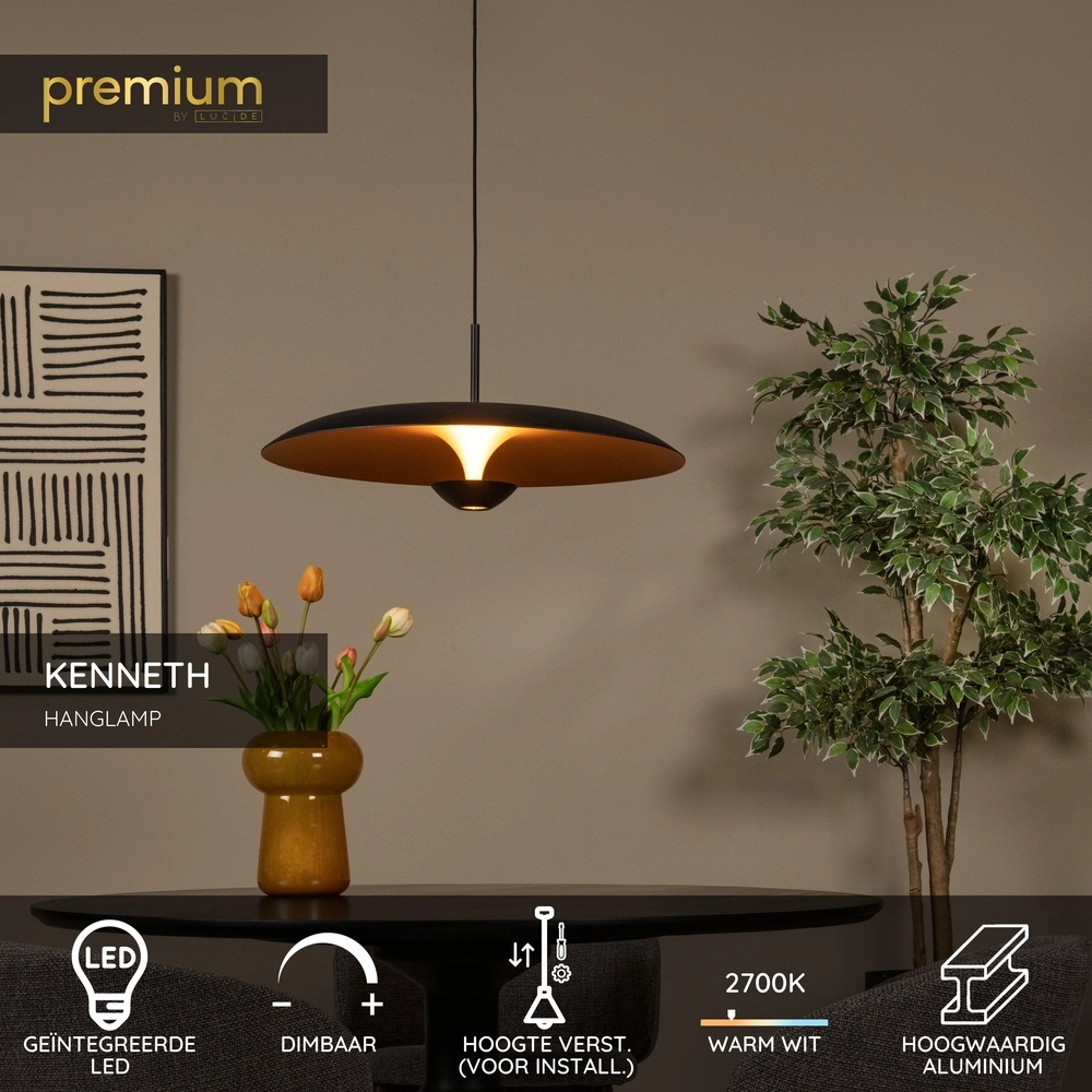 Design-Pendellampe Kenneth schwarz Ø 60cm Premium by Lucide 5411212410443