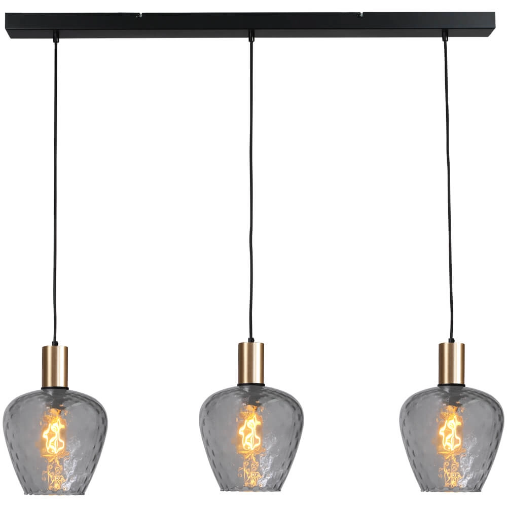 3-flammige Hängelampe - Gold - Porto mit Diamond-Rauchgläsern