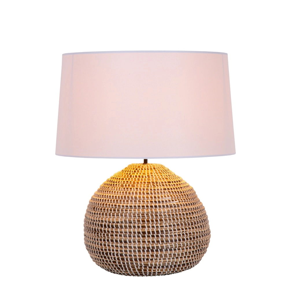 Seegras-Tischlampe Maduka Ø 45cm – braun mit weißem Farbton Premium by Lucide 5411212106087