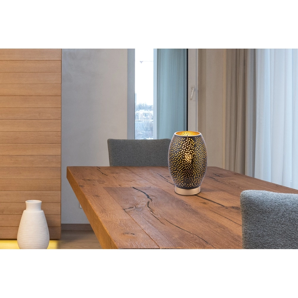 Tischlampe Narri Schwarz mit Gold – grobe Löcher Globo 9007371378555