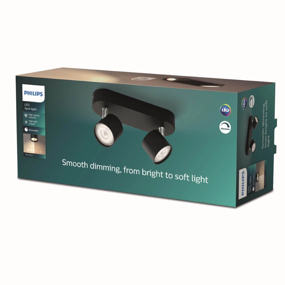 Schwarzer LED-Deckenstrahler Star 2-flammig Philips 8719514435391