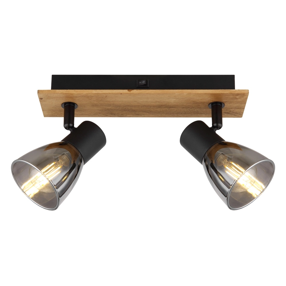 Deckenlampe Claude 2-helliges Schwarz mit Holz Globo 9007371443208