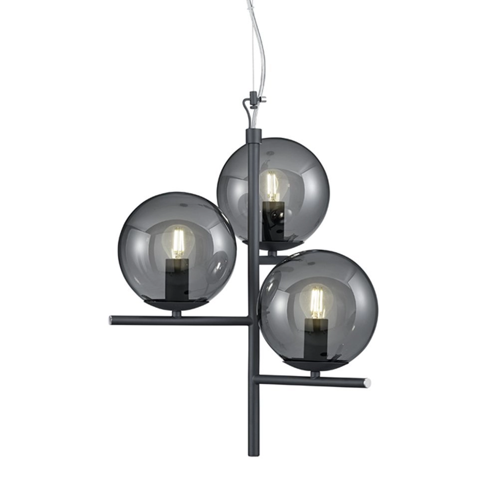 Pendelleuchte Pure 3 Lichtschwarz mit Rauchglas