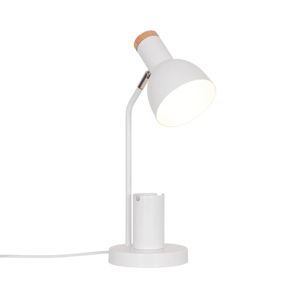 Weiße Schreibtischlampe Devone mit Stifthalter